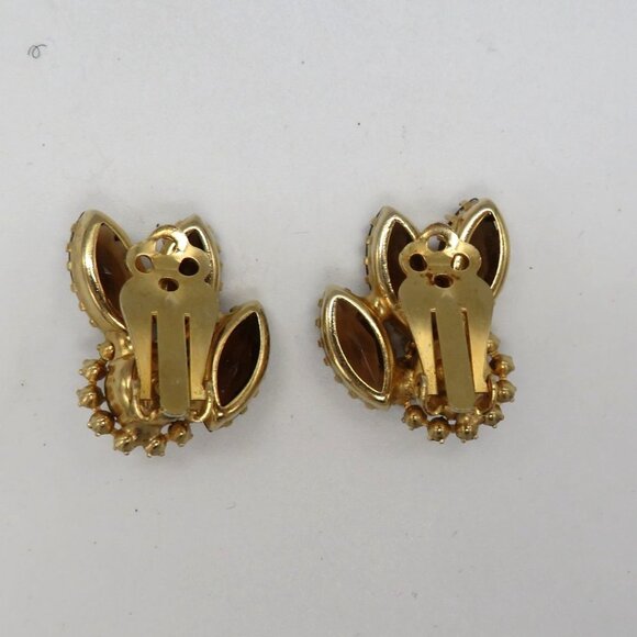 Vintage Clip On Earrings Rootbeer Brown Aurora Borealis Rhinestone Prong Setting - Picture 5 of 7